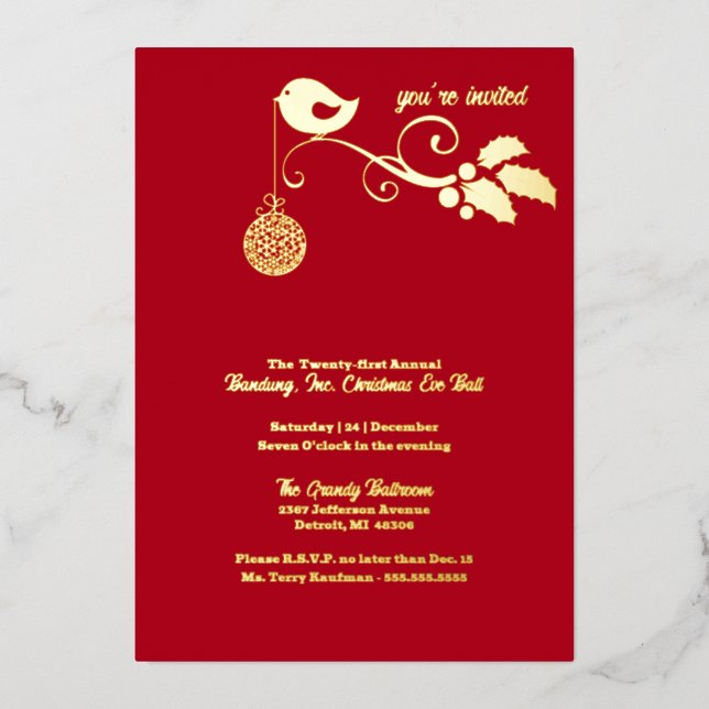 Invitation En Aluminium Gold de la fête de vacances d'entreprise (Recto)
