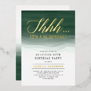 Invitation En Aluminium Gold & Emerald Vert Aquarelle Surprise Anniversair