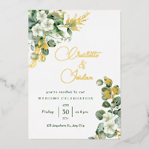 Invitation En Aluminium Gold Eucalyptus Wreath Green Sea Glass Mariage