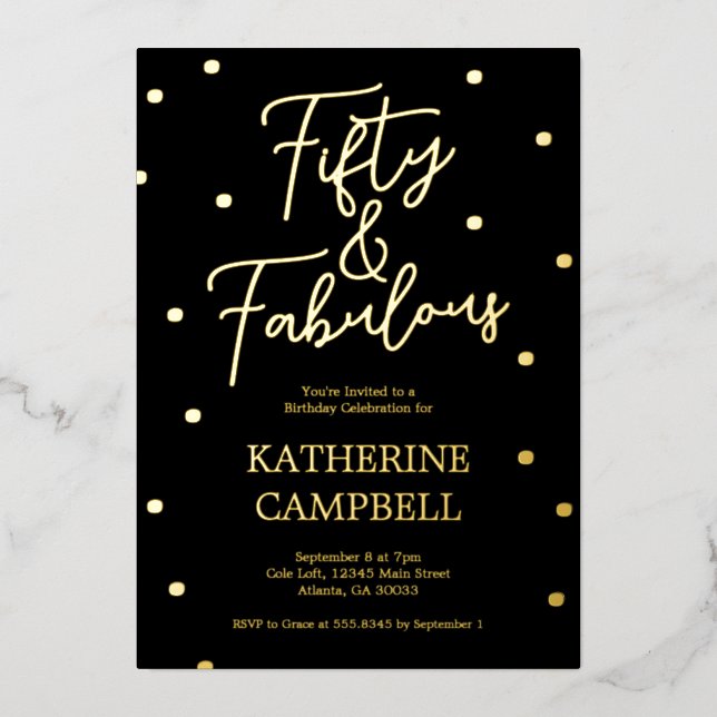 Invitation En Aluminium Gold Fifty and Fabulous Script 50th Birthday  (Recto)