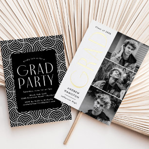 Invitation En Aluminium Gold Foil 3 Photo Graduation Party