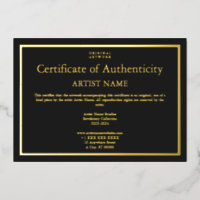 Gold Foil Black Certificat d'authenticité Art