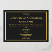 Gold Foil Black Certificat d'authenticité Art