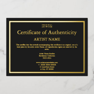 Invitation En Aluminium Gold Foil Black Certificat d'authenticité Art