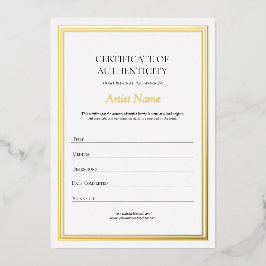 Invitation En Aluminium Gold Foil Bordure Certificat d'authenticité Art