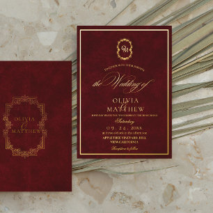 Invitation En Aluminium Gold Foil Bourgogne Minimaliste & Mariage élégant