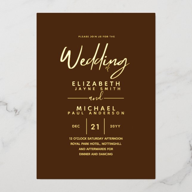 Invitation En Aluminium GOLD FOIL Chocolat chaud moderne tout-en-1 Mariage (Recto)