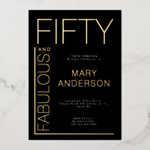 Invitation En Aluminium Gold Foil Cinquante et fabuleux 50e anniversaire f