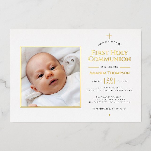 Invitation En Aluminium Gold Foil communion géométrique sainte (Recto)