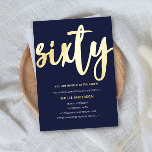 Invitation En Aluminium Gold Foil et Blue 60th Birthday Party