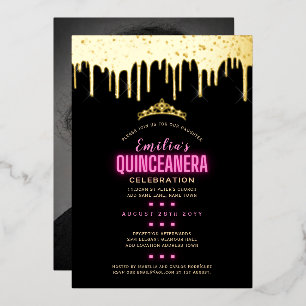 Invitation En Aluminium Gold Foil Girl rose PHOTO Anniversaire Quinceanera
