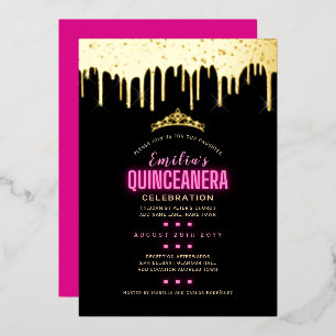 Invitation En Aluminium Gold Foil Girly rose 15e anniversaire Quinceanera