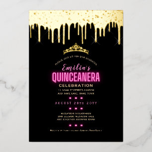 Invitation En Aluminium Gold Foil Girly rose 15e anniversaire Quinceanera