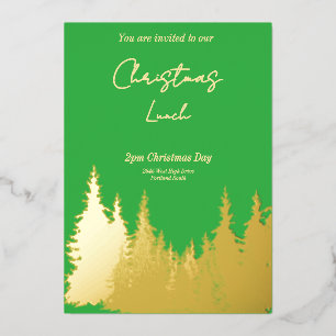 Invitation En Aluminium Gold Foil Green Pine Tree Noël