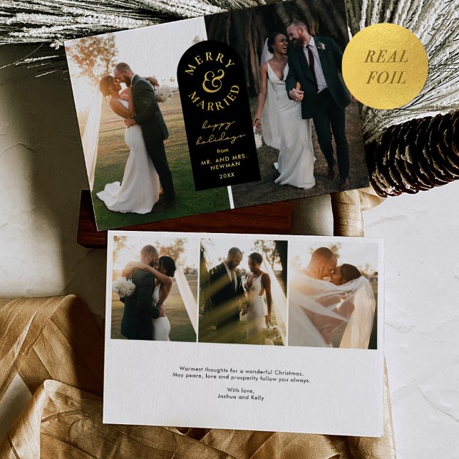 Invitation En Aluminium Gold Foil Joyeux & Marié Mariage Photo Holiday (Créateur téléchargé)