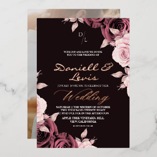 Invitation En Aluminium Gold Foil Rose Pink ⎮ Mauve Wedding Photo