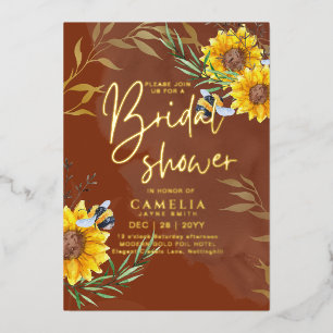 Invitation En Aluminium GOLD FOIL Rustic Sunflower FÊTE DES MARIÉES QR Cod