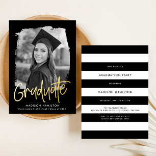 Invitation En Aluminium Gold Foil Script Photo Graduation Party
