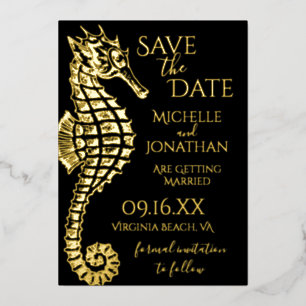 Invitation En Aluminium Gold Foil Seahorse Beach Mariage Enregistrer la da