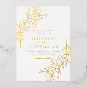 Invitation En Aluminium Gold Foil Simple Cherry Blooming Blossom Mariage