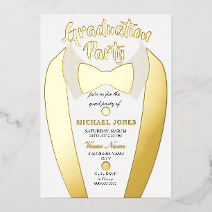 Invitation En Aluminium Gold Foil Tuxedo Suit Graduation Grad Party