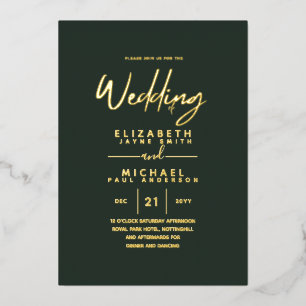 Invitation En Aluminium GOLD FOIL Vert foncé Moderne tout-en-1 Mariage Foi