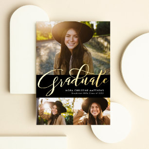 Invitation En Aluminium Gold Graduate trois photo noir diplôme