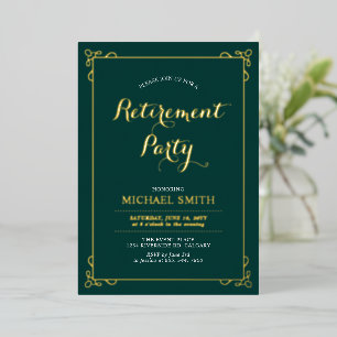 Invitation En Aluminium Gold & Green Elegant Classy Retraite Party