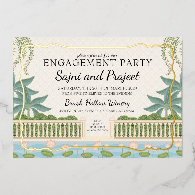 Invitation En Aluminium Gold Indian Engagement Party (Recto)