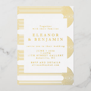 Invitation En Aluminium Gold Modern Abstrait Lines Mariage élégant
