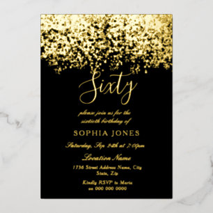 Invitation En Aluminium Gold Parties scintillant Black 60th Birthday Party