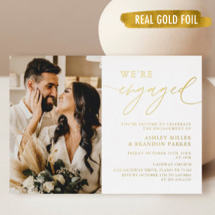 Invitation En Aluminium Gold Photo Elegant Engagement Party