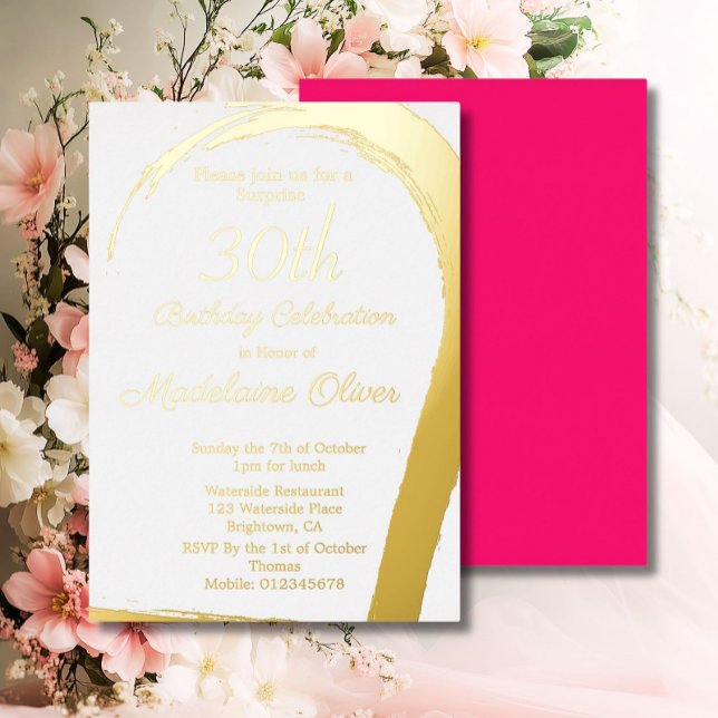 Invitation En Aluminium Gold Pink Elegant 30e anniversaire (Créateur téléchargé)