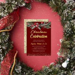 Invitation En Aluminium Gold & Red Fête de Noël annuelle Gold
