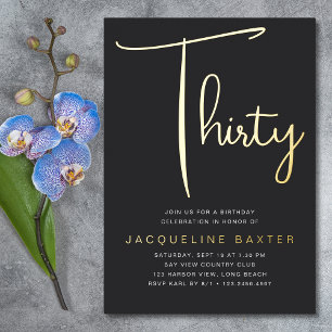 Invitation En Aluminium Gold Script 30e fête d'anniversaire