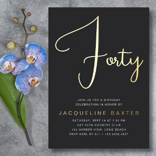 Invitation En Aluminium Gold Script 40e fête d'anniversaire