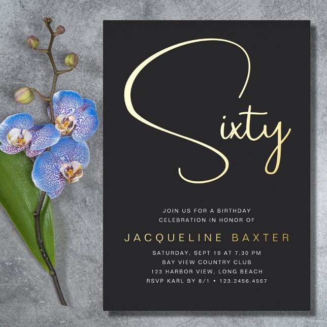 Invitation En Aluminium Gold Script 60e fête d'anniversaire (Créateur téléchargé)