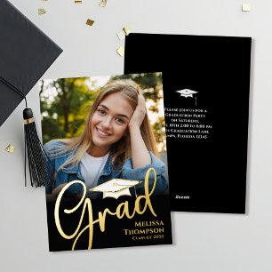 Invitation En Aluminium Gold Script Graduation Modèle photo Classic