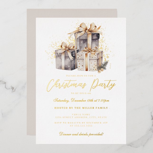 Invitation En Aluminium Gold Shimmer présente la fête de Noël (Recto/Verso)
