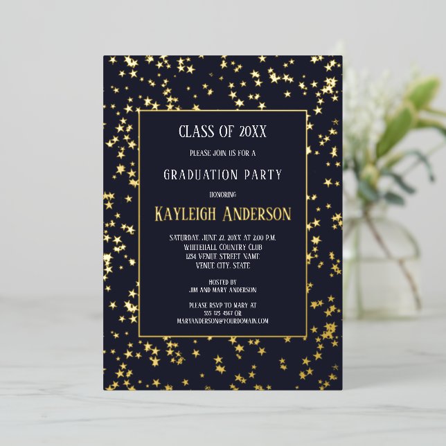 Invitation En Aluminium Gold Stars Graduation Party (Debout devant)