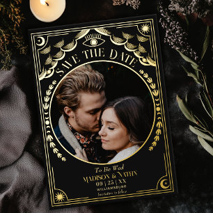 Invitation En Aluminium Gold Tarot Mariage gothique Photo Enregistrer la d