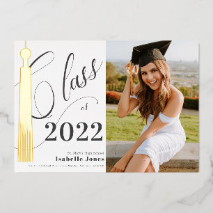 Invitation En Aluminium Gold Tassel White Photo Graduation