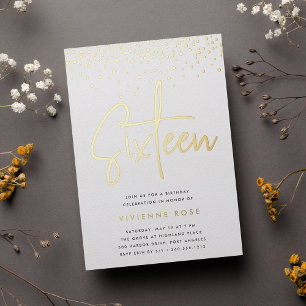 Invitation En Aluminium Golden Confetti Sweet sixteen fête d'anniversaire