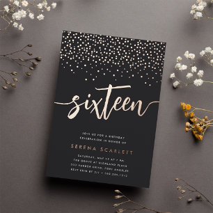 Invitation En Aluminium Golden Confetti Sweet sixteen fête d'anniversaire