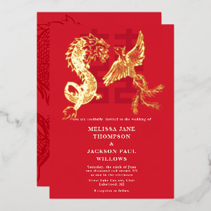 Invitation En Aluminium Golden Dragon et Phoenix mariage chinois