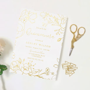 Invitation En Aluminium Golden Elegant blanc moderne Quinceanera Real Gold