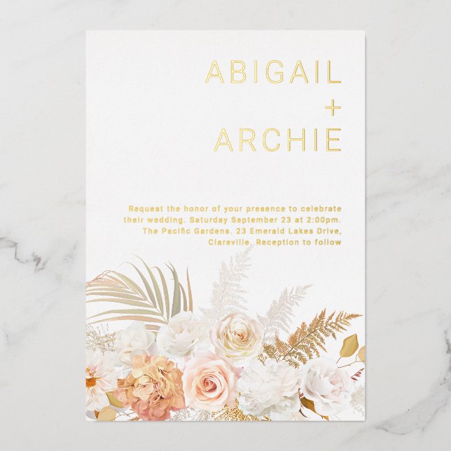 Invitation En Aluminium Golden Foil Magique Floral Été & Mariage de automn (Recto)