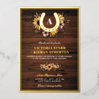 Golden Horseshoe Monogram Sunflowers Wood Mariage