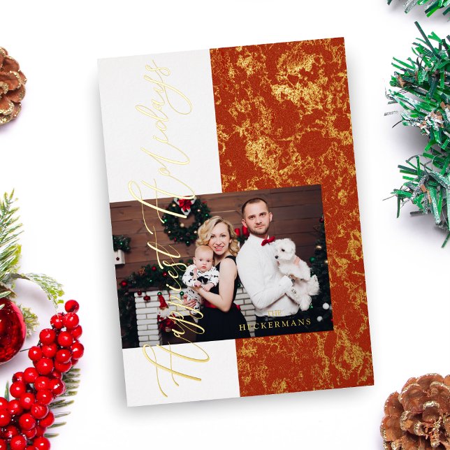 Invitation En Aluminium Golden Luxury Photo Whimsical Happest Holidays (Créateur téléchargé)