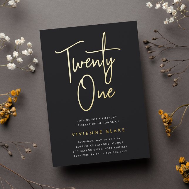 Invitation En Aluminium Golden Script 21e fête d'anniversaire (Créateur téléchargé)